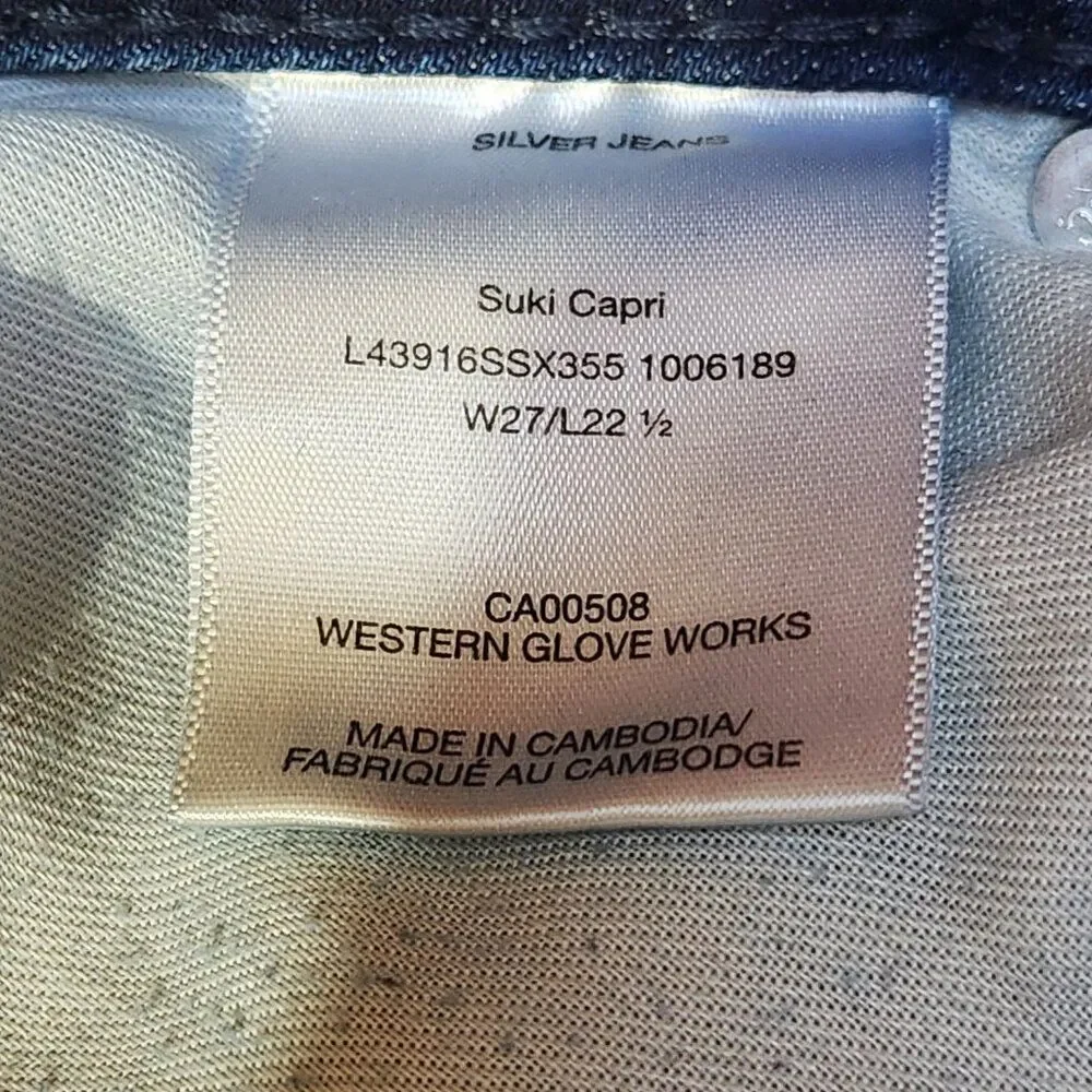 Silver Suki Capri Jeans Womens 27 Low Rise Dark Wash Destroyed Ripped Distressed